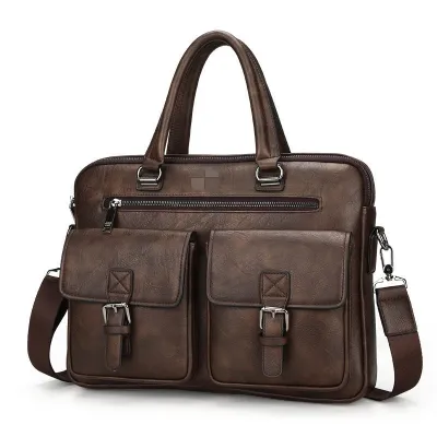 Men Large-Capacity Business Briefcase Zipper PU Soft Messenger Handbag