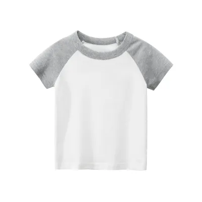 Kids Basic Color Blocking Round Neck Short-sleeved Cotton T-shirt for Baby Boys 0-3T