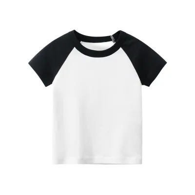 Kids Basic Color Blocking Round Neck Short-sleeved Cotton T-shirt for Baby Boys 0-3T
