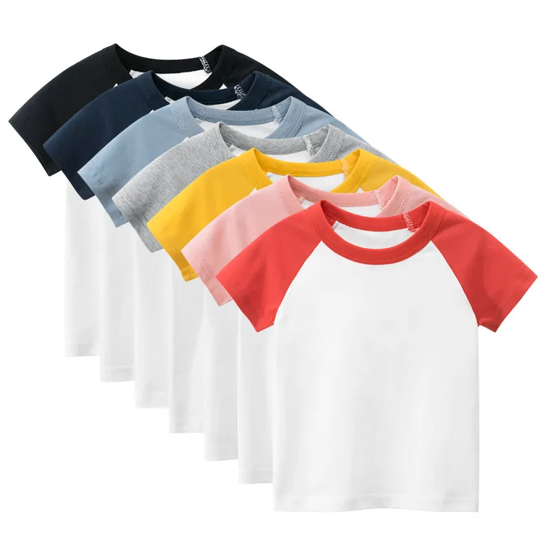 Kids Basic Color Blocking Round Neck Short-sleeved Cotton T-shirt for Baby Boys 0-3T