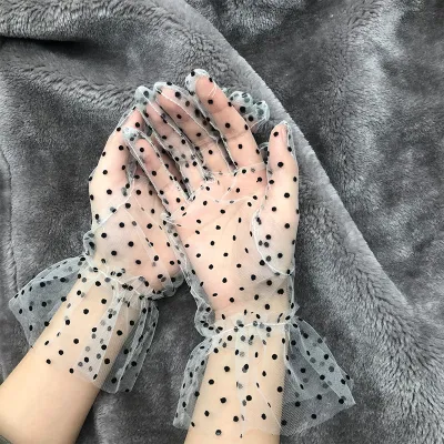Women Elegant Lace Polka Dot Mesh Knitted Gloves
