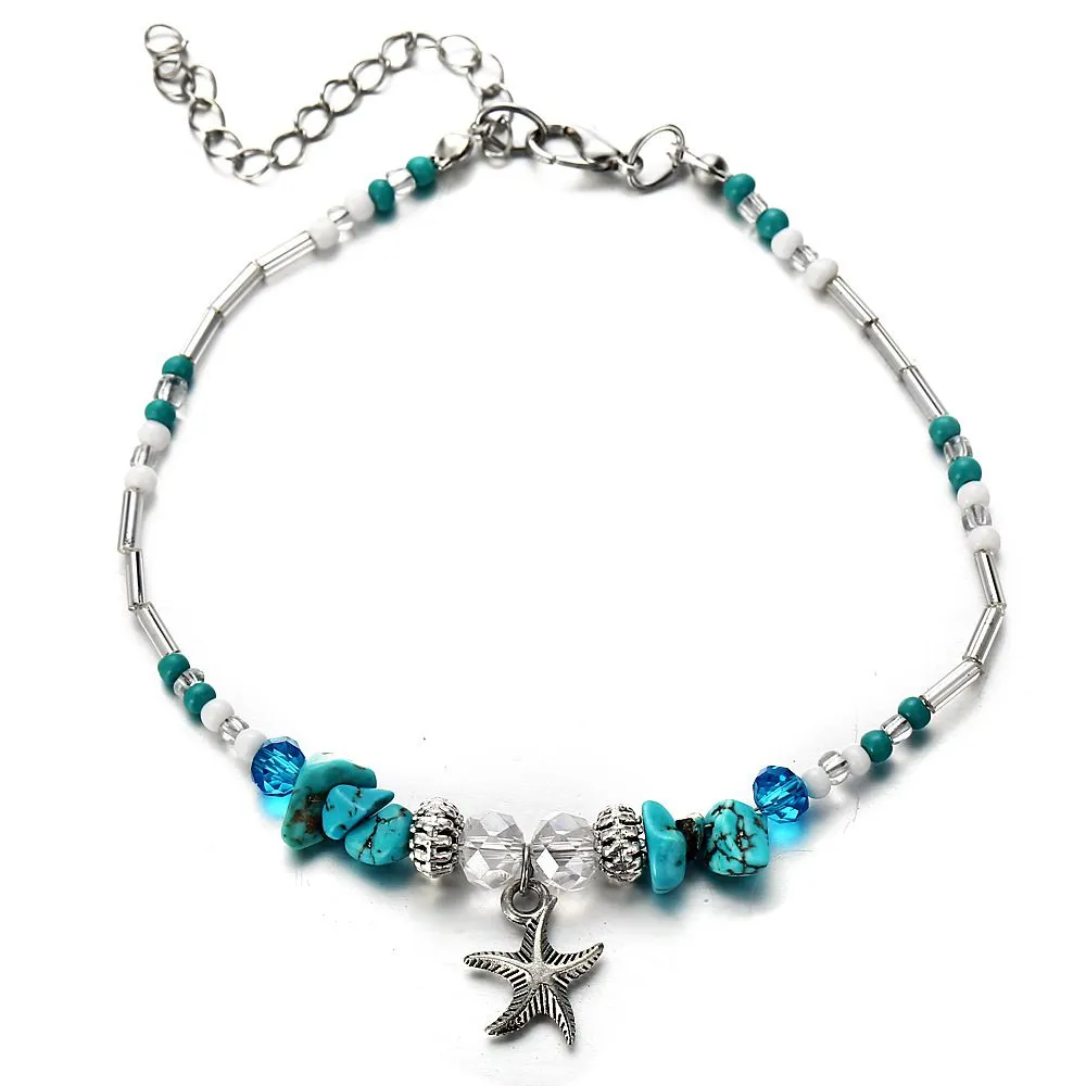 Summer Beach Alloy Star Beaded Vintage Anklet