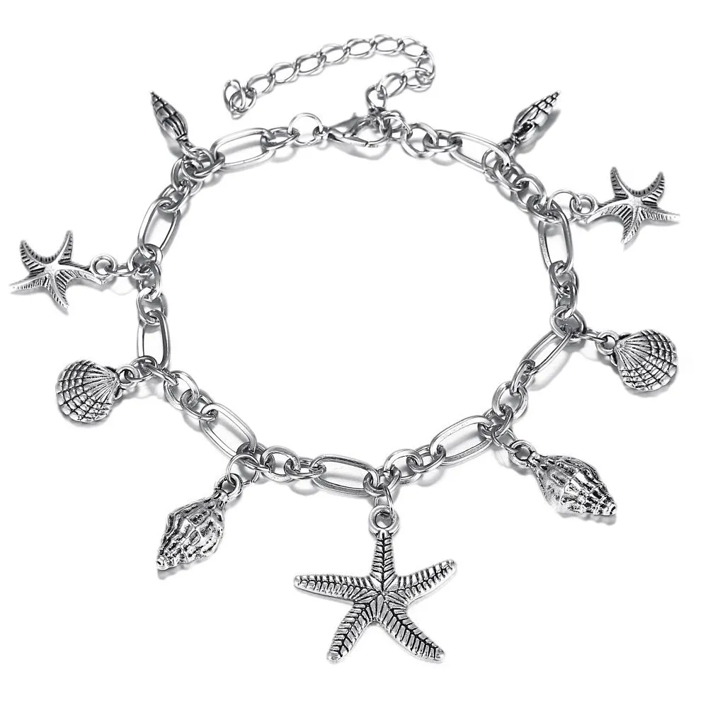 Fashion Alloy Starfish Conch Charm Anklet