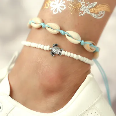 2pcs/set Casual Summer Shell Turtle Design Women Adjustable Anklets