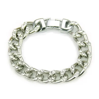 Men Fashion Plated Alloy Chain Rhinestone Cuba Bracelet