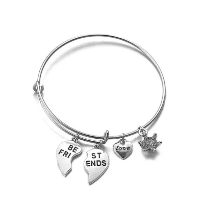 Vintage Women Best Friend Charm Pendant Adjustable Bangle