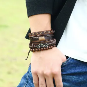 Fashion PU Braided Unique Metal Motorcycle Design Unisex Men Bracelets