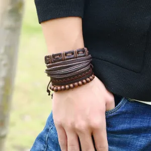 Unique Heart Design Men Vintage 4pcs/set Leather Bracelets