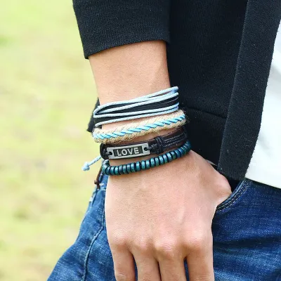 Unique Hemp Rope Braided Men's Fashion 4pcs Bracelet Set