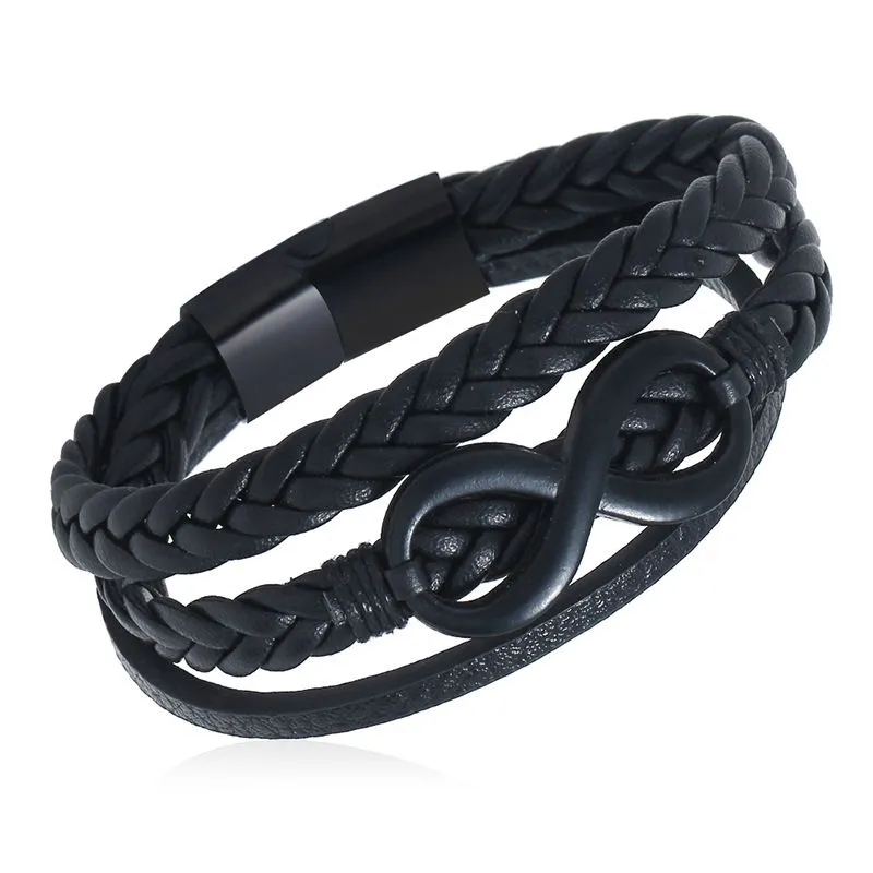Men's Fashion Leather Braided Steel Buckle Bracelet