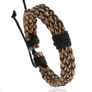 Men Vintage Style Unique PU Braided Waxed Cord Unisex Geometric Bracelet