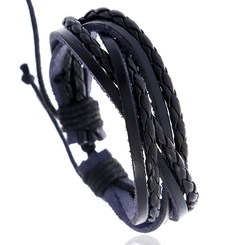 Multilayer Leather Braided Men Simple Adjustable Bracelet