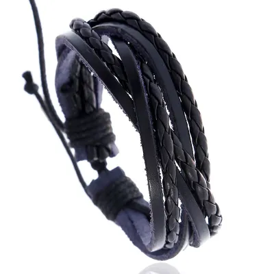 Multilayer Leather Braided Men Simple Adjustable Bracelet