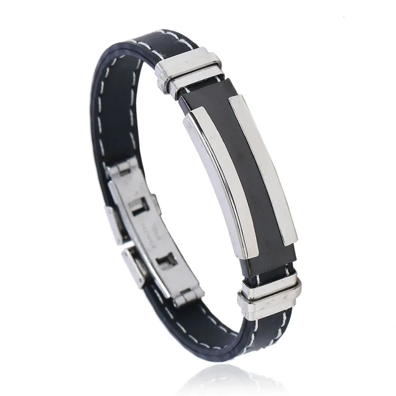 Classic Stainless Steel Men Silicone Bracelet Geometric Unisex