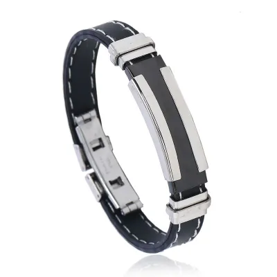 Classic Stainless Steel Men Silicone Bracelet Geometric Unisex