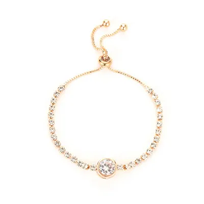 Exquisite Round Crystal Design Women Adjustable Alloy Bracelet