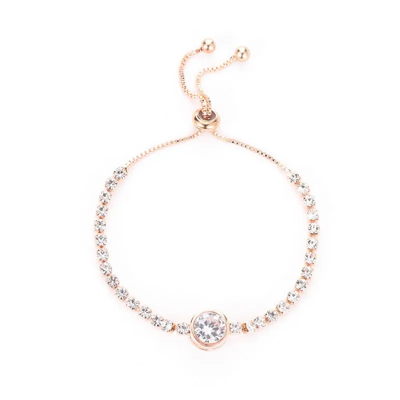 Exquisite Round Crystal Design Women Adjustable Alloy Bracelet
