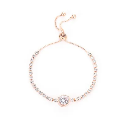 Exquisite Round Crystal Design Women Adjustable Alloy Bracelet