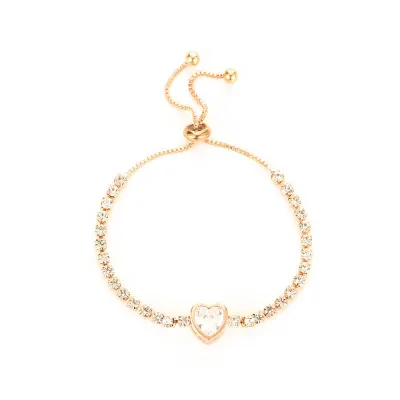 Exquisite Heart Shaped Crystal Design Women Adjustable Copper Bracelet