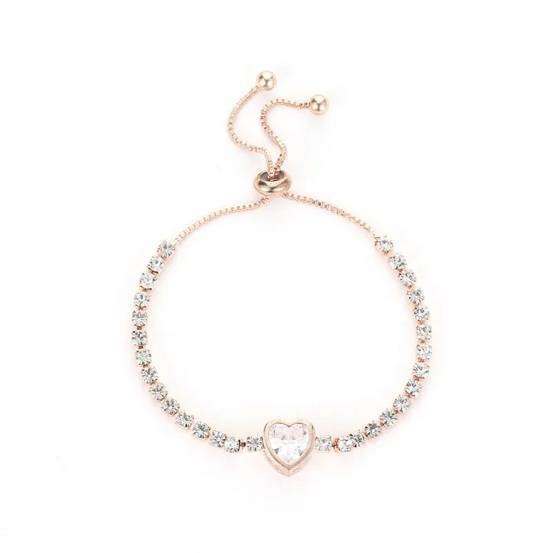 Exquisite Heart Shaped Crystal Design Women Adjustable Copper Bracelet
