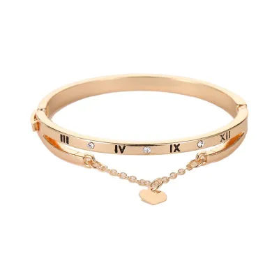 Roman Numerals Carving Design Elegant Women Romantic Bangle