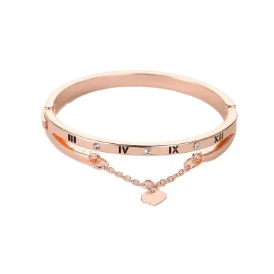 Roman Numerals Carving Design Elegant Women Romantic Bangle