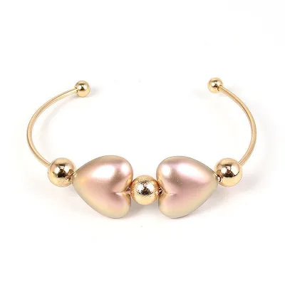 Women Fashion Contrast Beads Decor Adjustable Cuff Bangle
