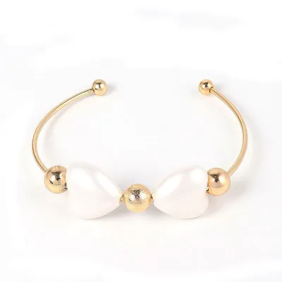 Women Fashion Contrast Beads Decor Adjustable Cuff Bangle