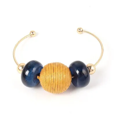 Women Fashion Contrast Beads Decor Adjustable Cuff Bangle