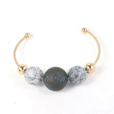 Women Fashion Contrast Beads Decor Adjustable Cuff Bangle