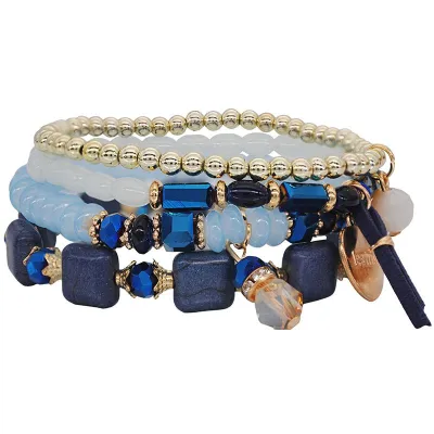 Women Bohemian Style Multilayer Beaded Stretchy Charm Bracelet