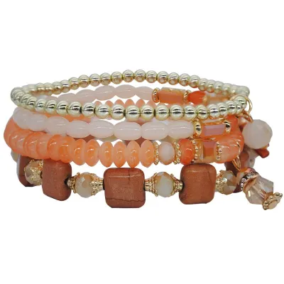 Women Bohemian Style Multilayer Beaded Stretchy Charm Bracelet