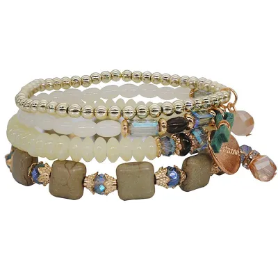 Women Bohemian Style Multilayer Beaded Stretchy Charm Bracelet