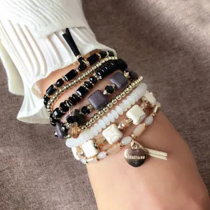 Women Bohemian Style Multilayer Beaded Stretchy Charm Bracelet
