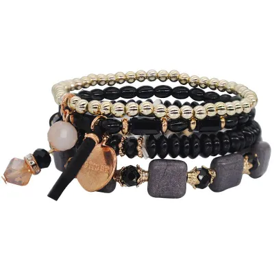 Women Bohemian Style Multilayer Beaded Stretchy Charm Bracelet