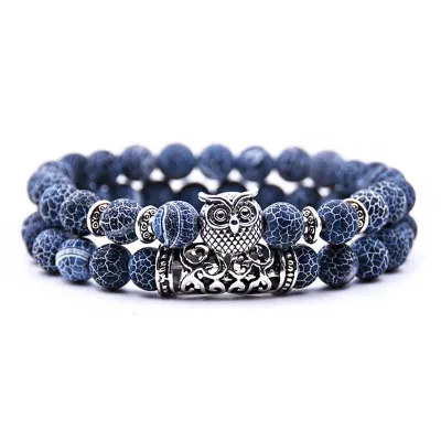 Fashion Double Layer Beaded Design Vintage Alloy Owl Decor Crystal Stone Bracelets