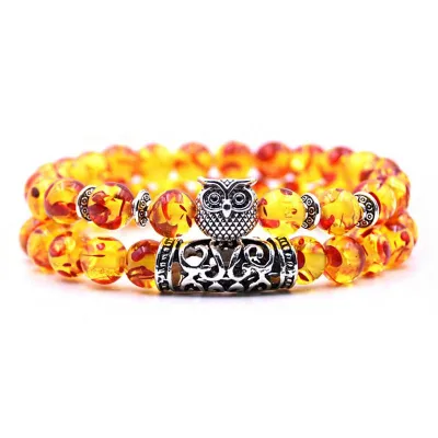 Fashion Double Layer Beaded Design Vintage Alloy Owl Decor Crystal Stone Bracelets