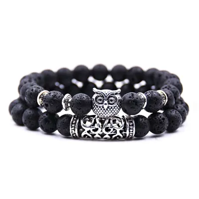 Fashion Double Layer Beaded Design Vintage Alloy Owl Decor Crystal Stone Bracelets