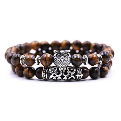 Fashion Double Layer Beaded Design Vintage Alloy Owl Decor Crystal Stone Bracelets