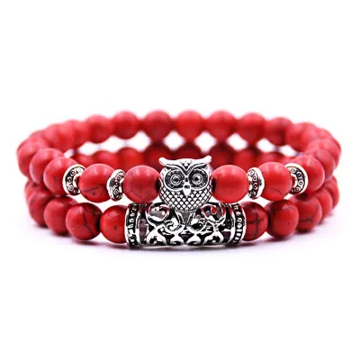 Fashion Double Layer Beaded Design Vintage Alloy Owl Decor Crystal Stone Bracelets