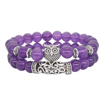 Fashion Double Layer Beaded Design Vintage Alloy Owl Decor Crystal Stone Bracelets