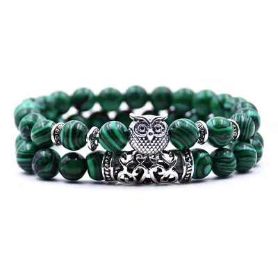 Fashion Double Layer Beaded Design Vintage Alloy Owl Decor Crystal Stone Bracelets