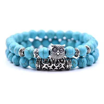 Fashion Double Layer Beaded Design Vintage Alloy Owl Decor Crystal Stone Bracelets