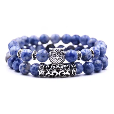 Fashion Double Layer Beaded Design Vintage Alloy Owl Decor Crystal Stone Bracelets