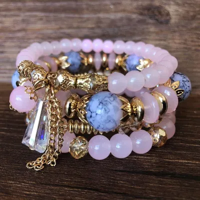 Women Bohemia Style Multilayer Crystal Beaded Bracelets Set Vintage Geometric