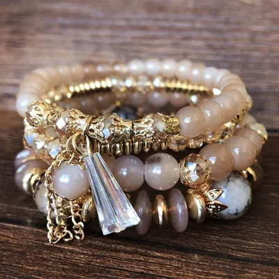 Women Bohemia Style Multilayer Crystal Beaded Bracelets Set Vintage Geometric