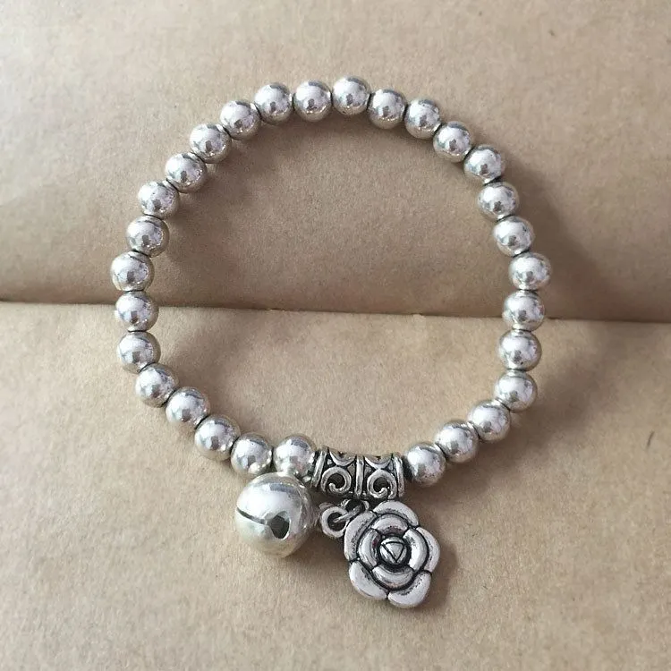 Creative Simple Silver Tone Alloy Bell Design Ethnic Stretchy Bracelet