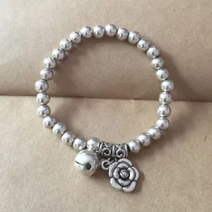 Creative Simple Silver Tone Alloy Bell Design Ethnic Stretchy Bracelet