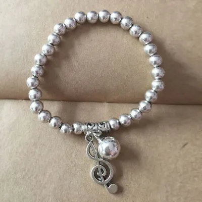 Creative Simple Silver Tone Alloy Bell Design Ethnic Stretchy Bracelet
