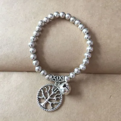 Creative Simple Silver Tone Alloy Bell Design Ethnic Stretchy Bracelet